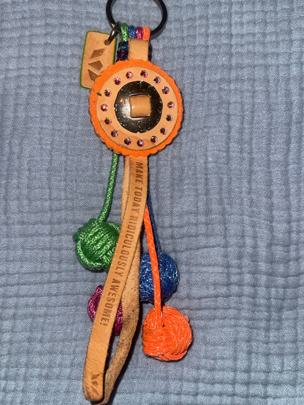 Consuela Orange Multicolor Beaded Leather Keychain - Picture 2 of 4